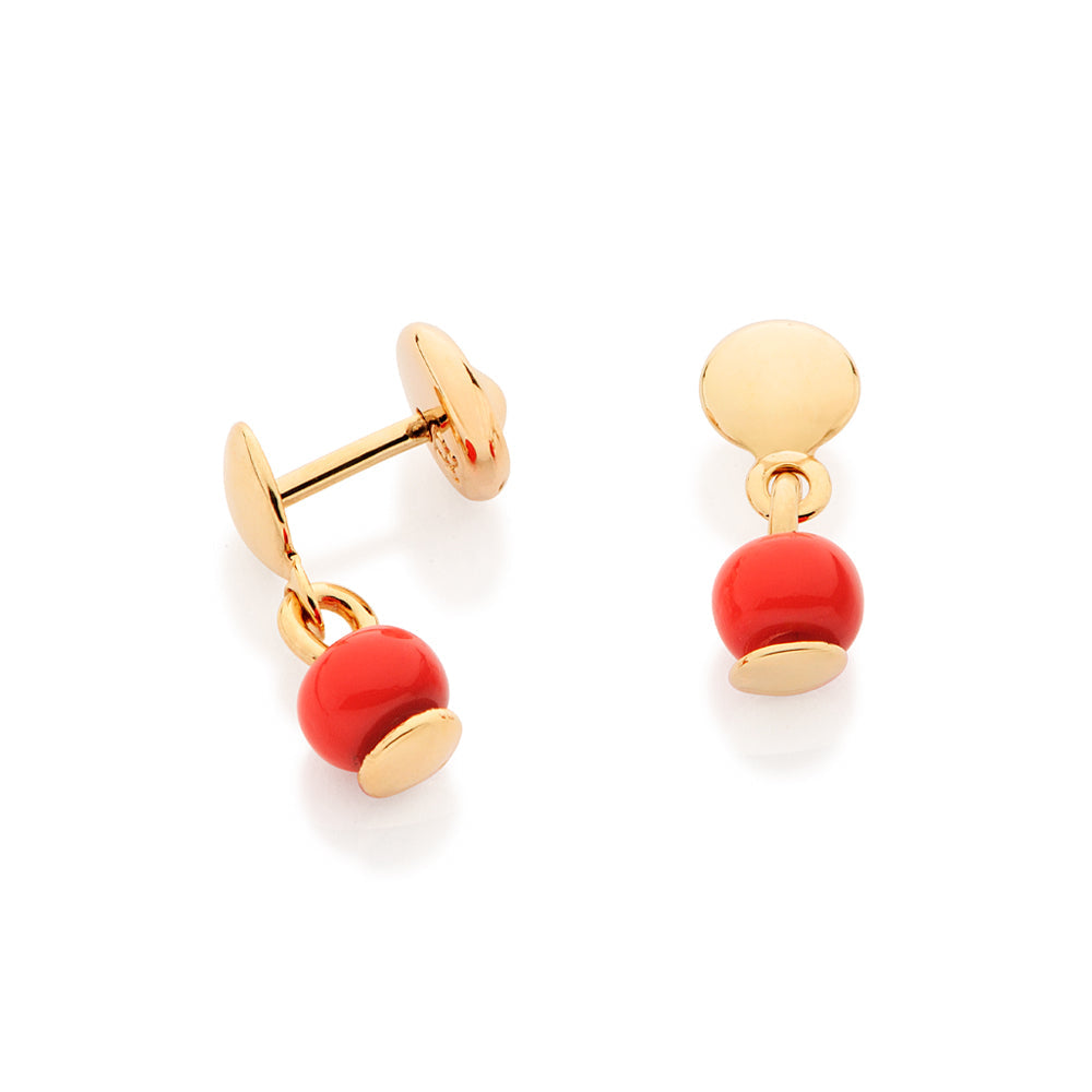 GOLD KID'S RED BEAD STUD EARRINGS