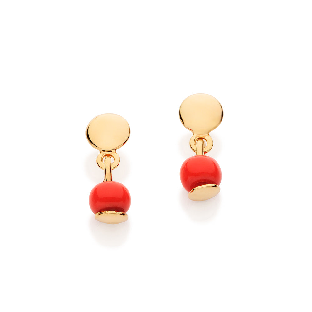 GOLD KID'S RED BEAD STUD EARRINGS