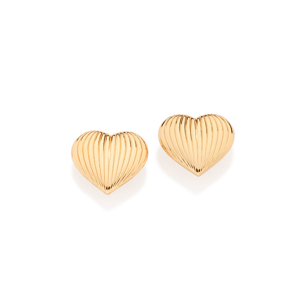 GOLD CLASSIC DOMED HEART STUD EARRINGS