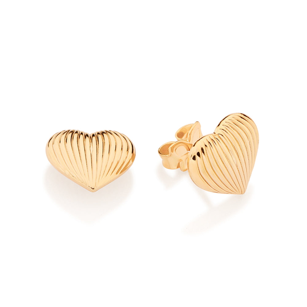 GOLD CLASSIC DOMED HEART STUD EARRINGS