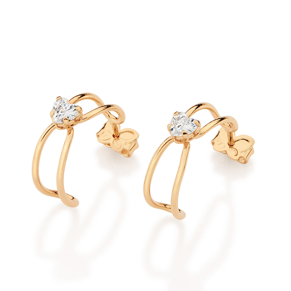 GOLD DOUBLE HEART OF DESTINY HOOP EARRINGS