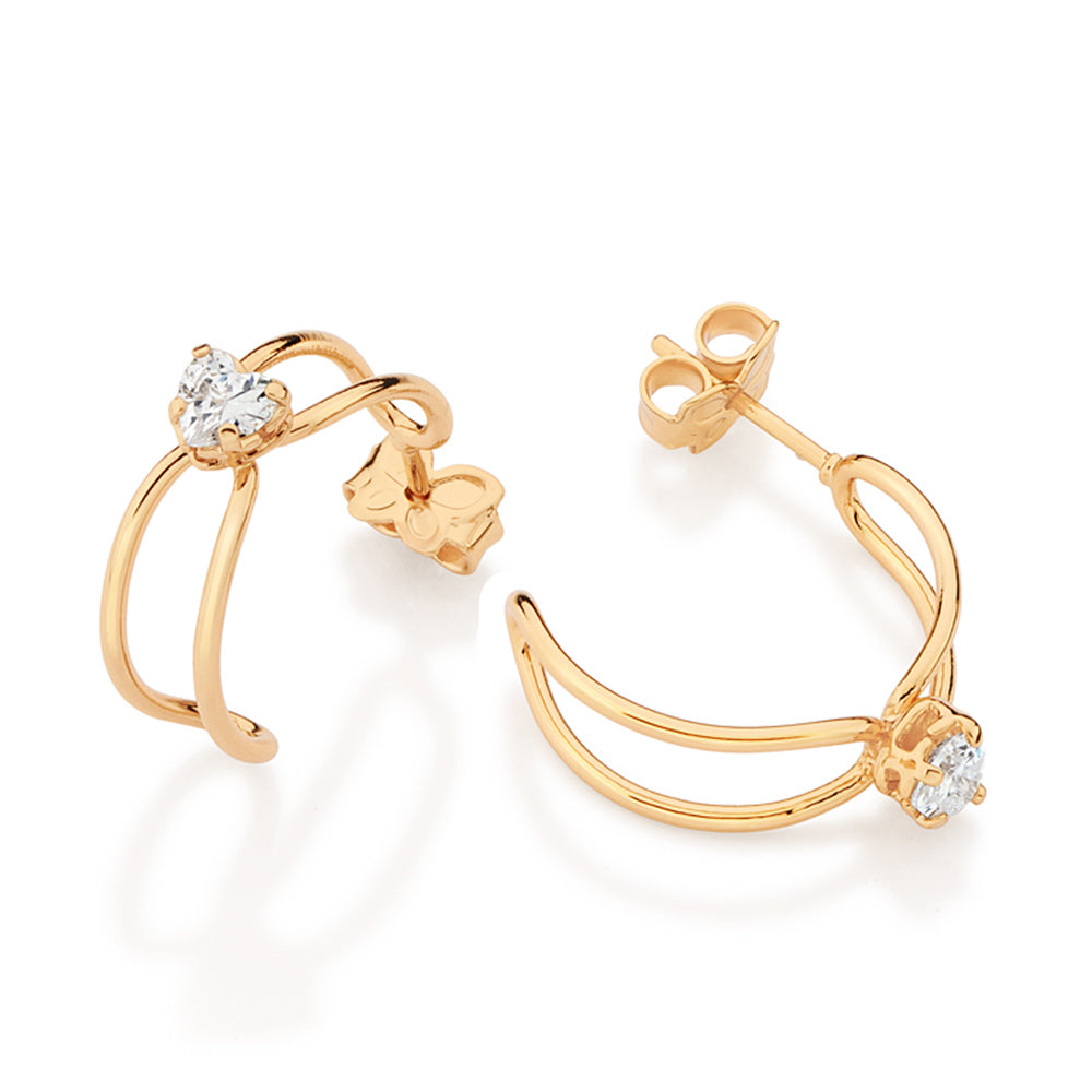 GOLD DOUBLE HEART OF DESTINY HOOP EARRINGS
