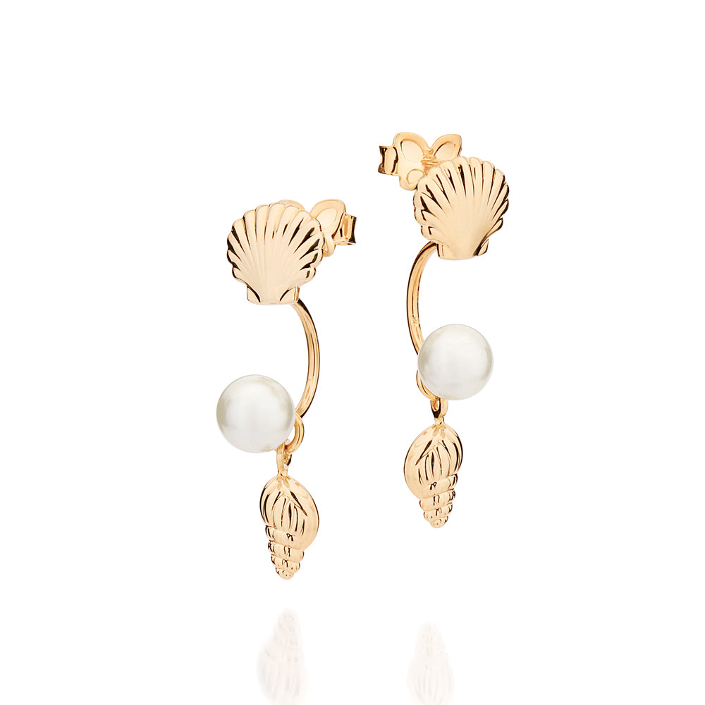 GOLD MARINA PEARL AND SEASHELLS EARRINGS