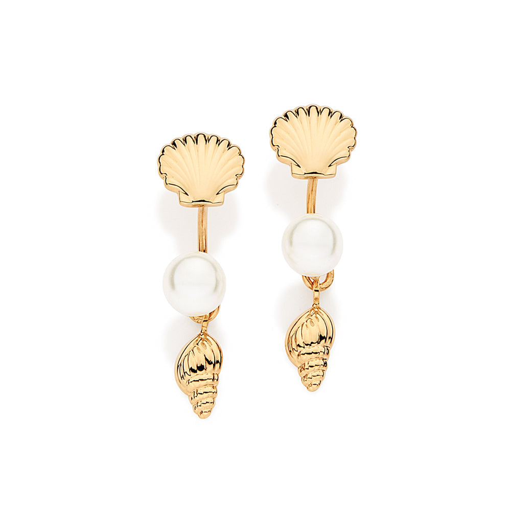 GOLD MARINA PEARL AND SEASHELLS EARRINGS