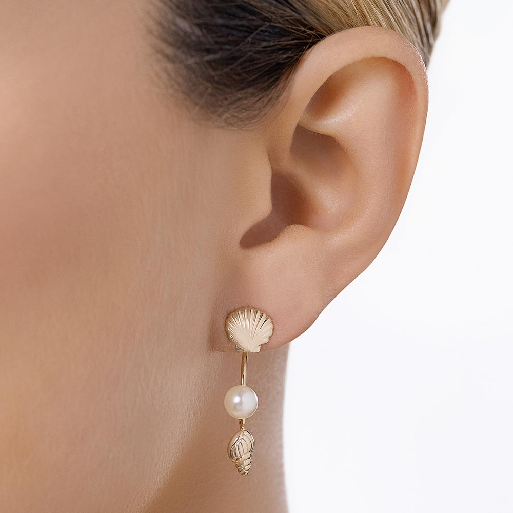GOLD MARINA PEARL AND SEASHELLS EARRINGS