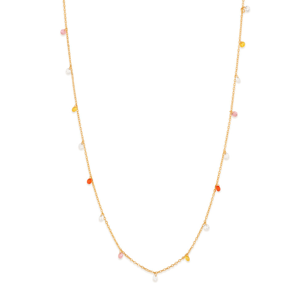 GOLD PLATED NECKLACE WITH DANGLING CRYSTALS