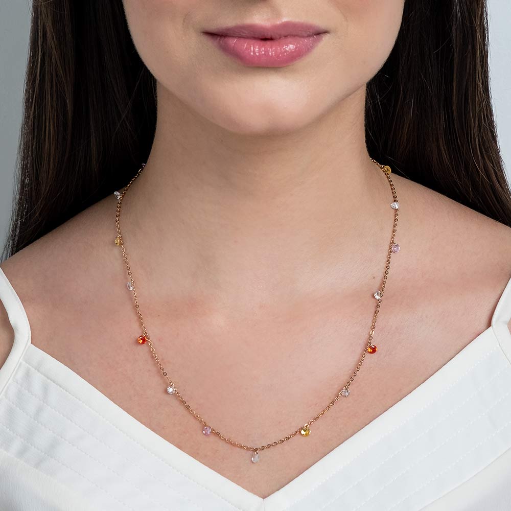 GOLD PLATED NECKLACE WITH DANGLING CRYSTALS