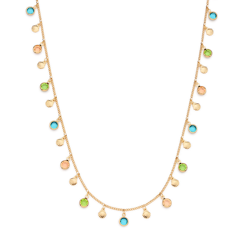 GOLD PLATED SHELL NECKLACE WITH CRYSTALS