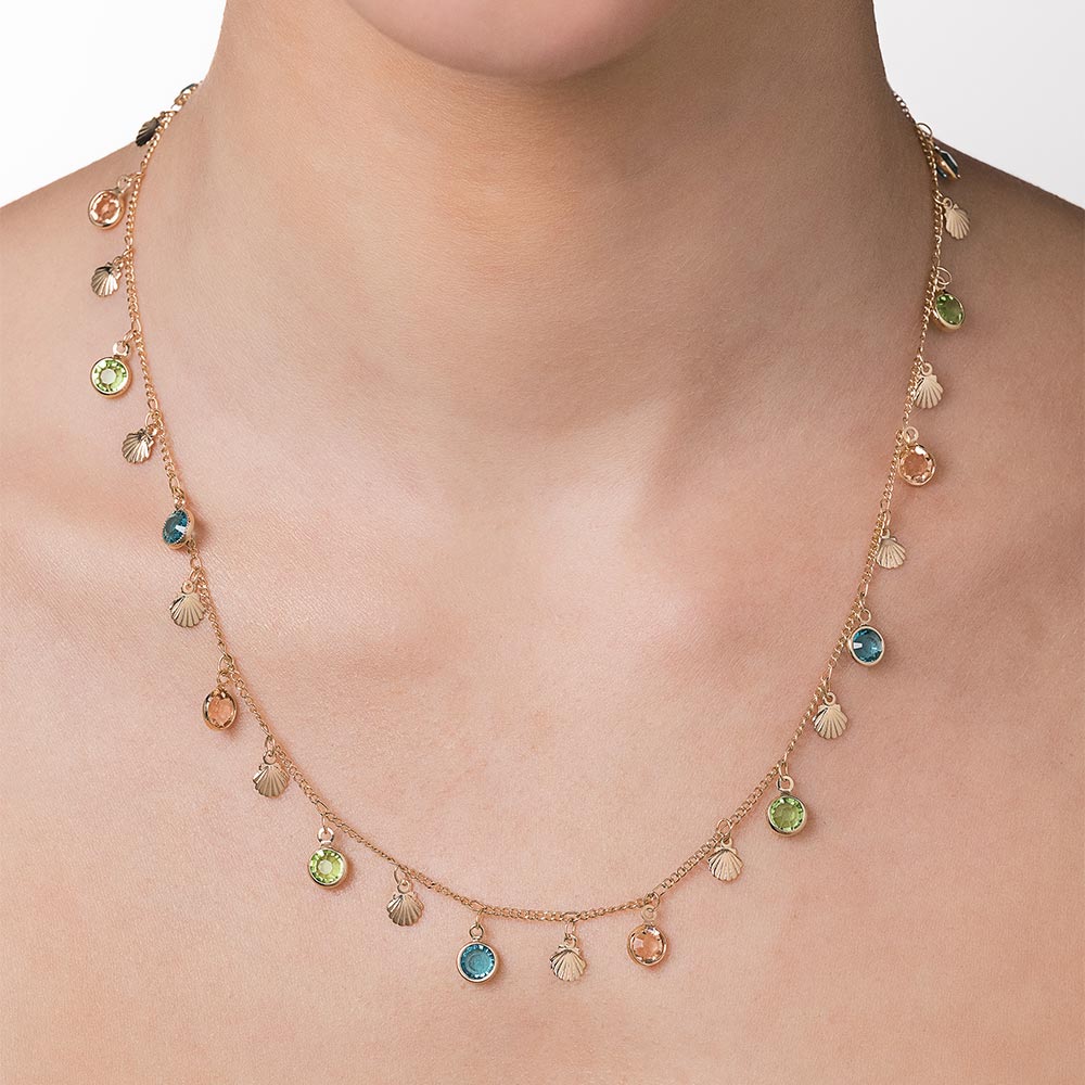 GOLD PLATED SHELL NECKLACE WITH CRYSTALS