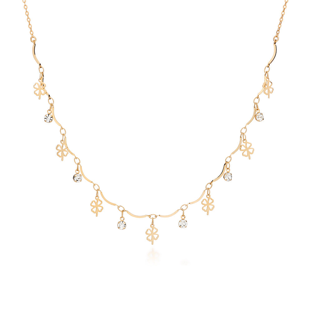 GOLD PLATED CLOVER CHOKER WITH CRYSTALS