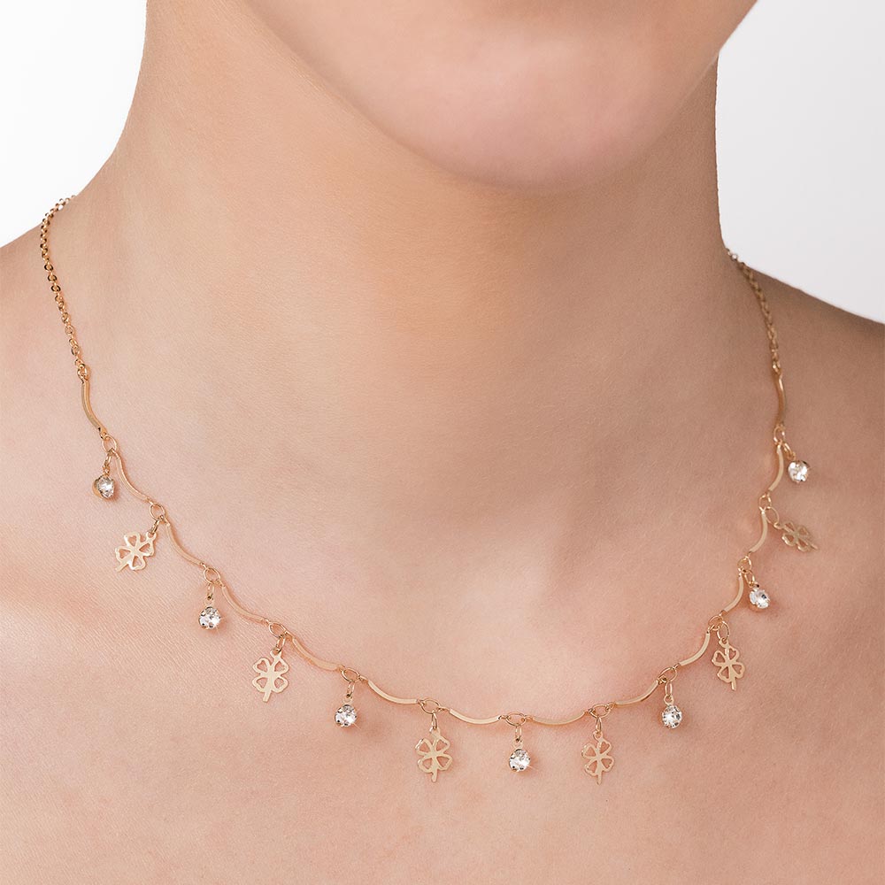 GOLD PLATED CLOVER CHOKER WITH CRYSTALS