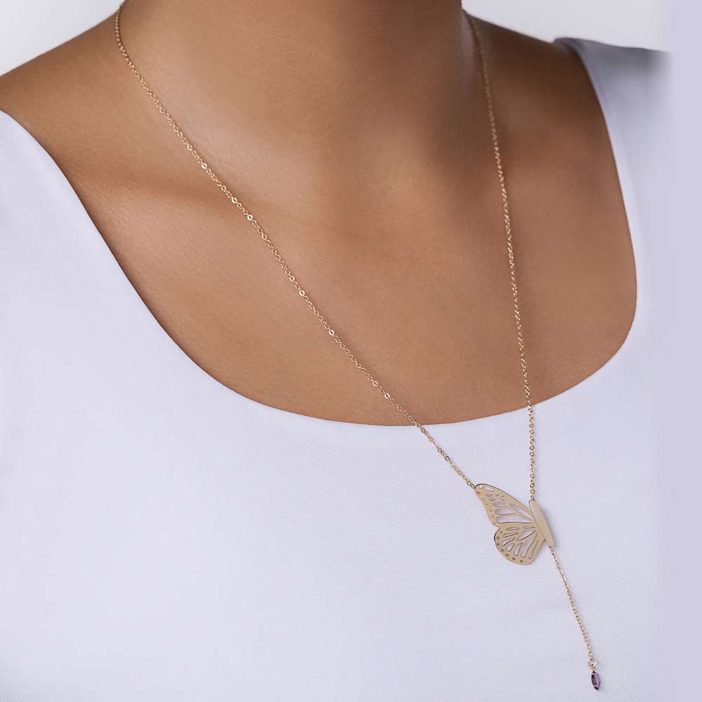 GOLD BUTTERFLY OF TIME Y-NECKLACE