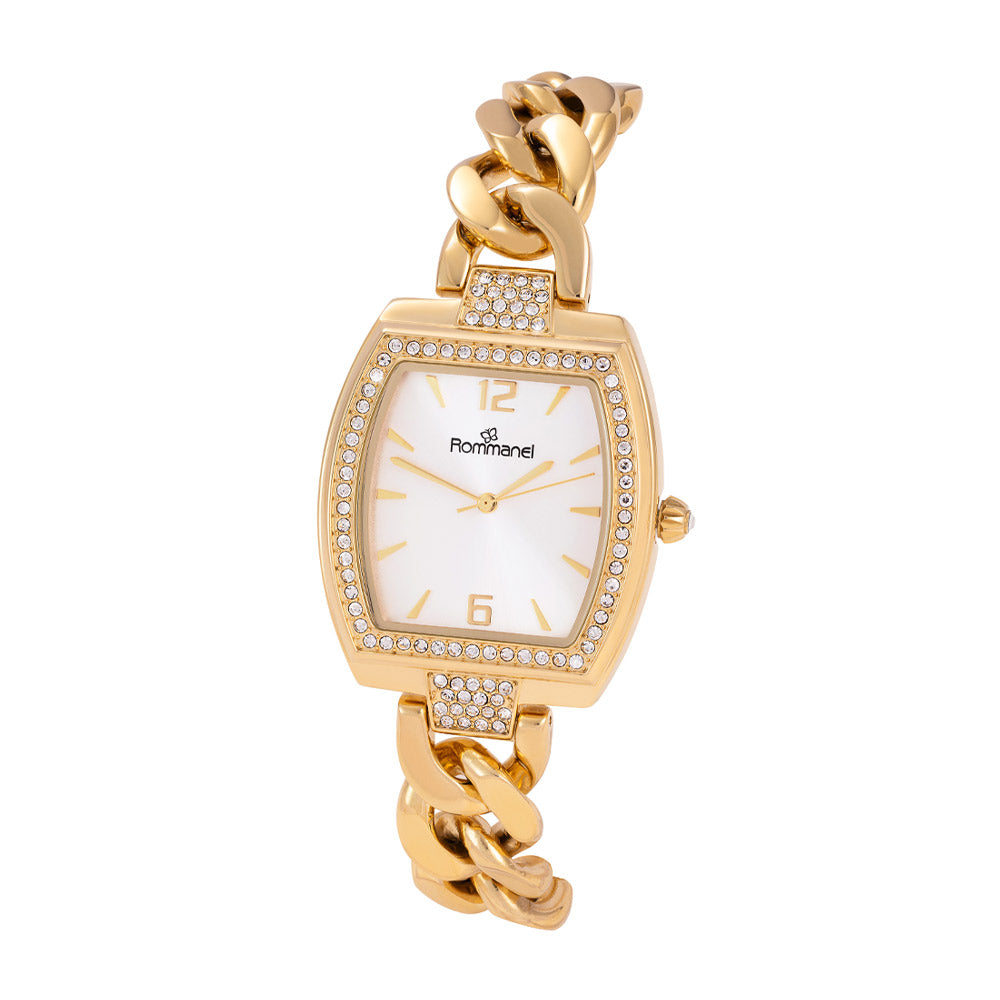 GOLD SOCIAL ANALOG WATCH WITH CRYSTALS