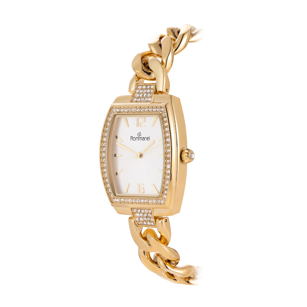 GOLD SOCIAL ANALOG WATCH WITH CRYSTALS