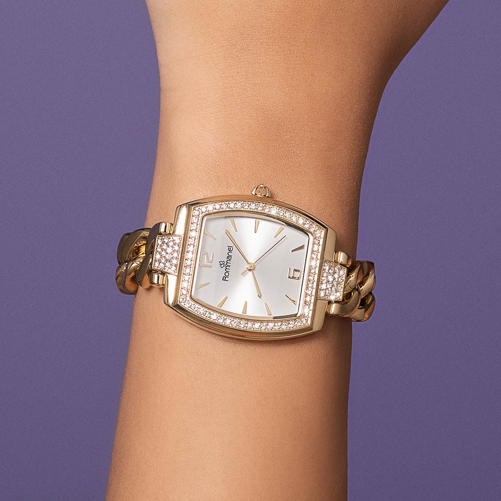 GOLD SOCIAL ANALOG WATCH WITH CRYSTALS