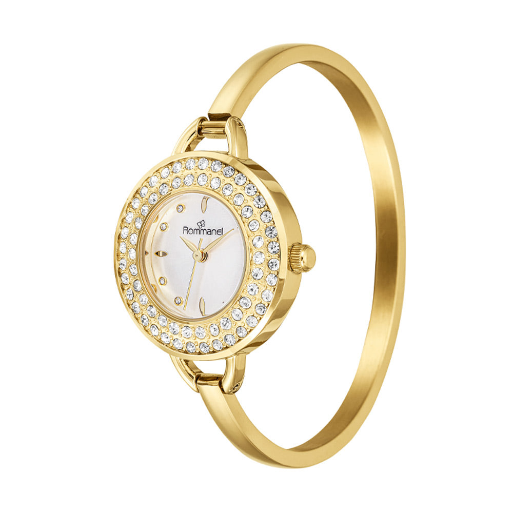 GOLD BRACELET ANALOG WATCH WITH CRYSTALS