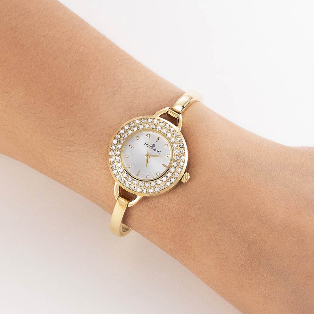 GOLD BRACELET ANALOG WATCH WITH CRYSTALS