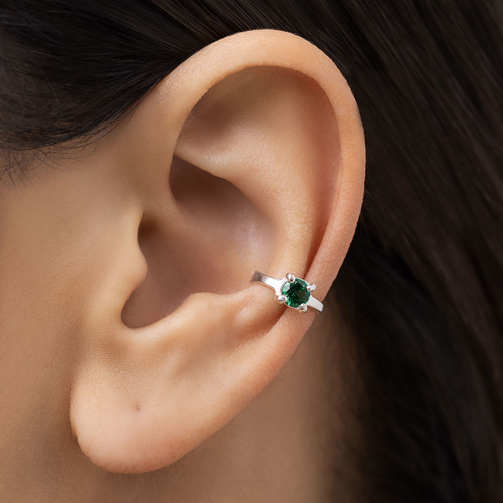 SILVER 925 GREEN SPARK EAR CUFF