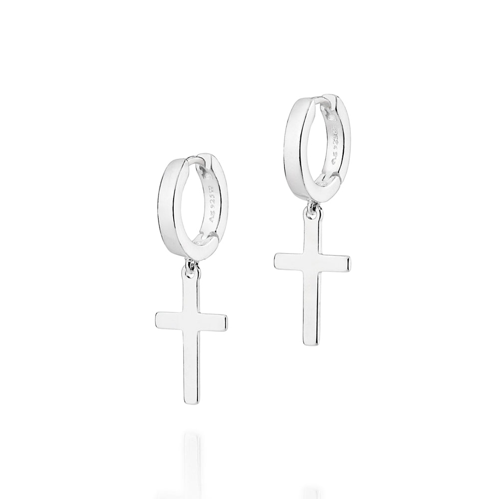 MEN’S SILVER 925 CROSS HUGGIE EARRINGS