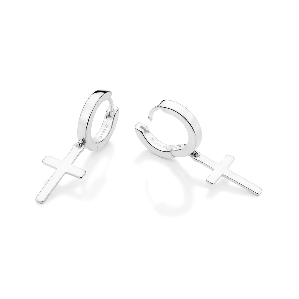 MEN’S SILVER 925 CROSS HUGGIE EARRINGS