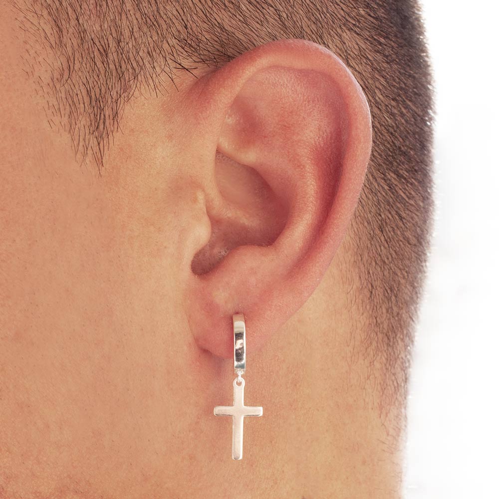 MEN’S SILVER 925 CROSS HUGGIE EARRINGS