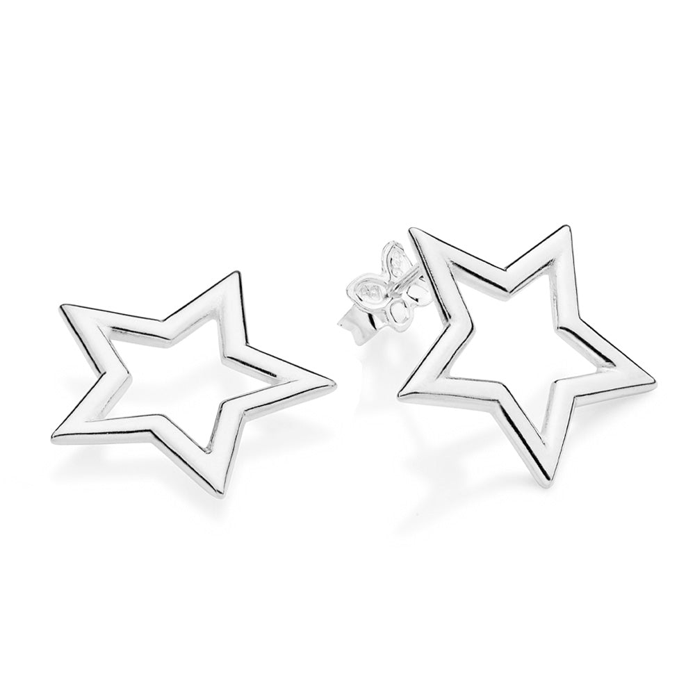 SILVER 925 HOLLOW STAR STUD EARRINGS