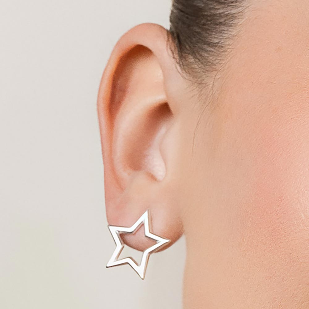 SILVER 925 HOLLOW STAR STUD EARRINGS